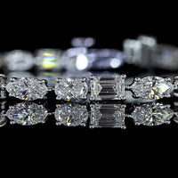 14K White Gold East-West Tennis Bracelet with Emerald, Marquise, and Oval Lab Diamonds - 6.11 Carats Total Diamond Weight - Covaloro Fine Jewelry