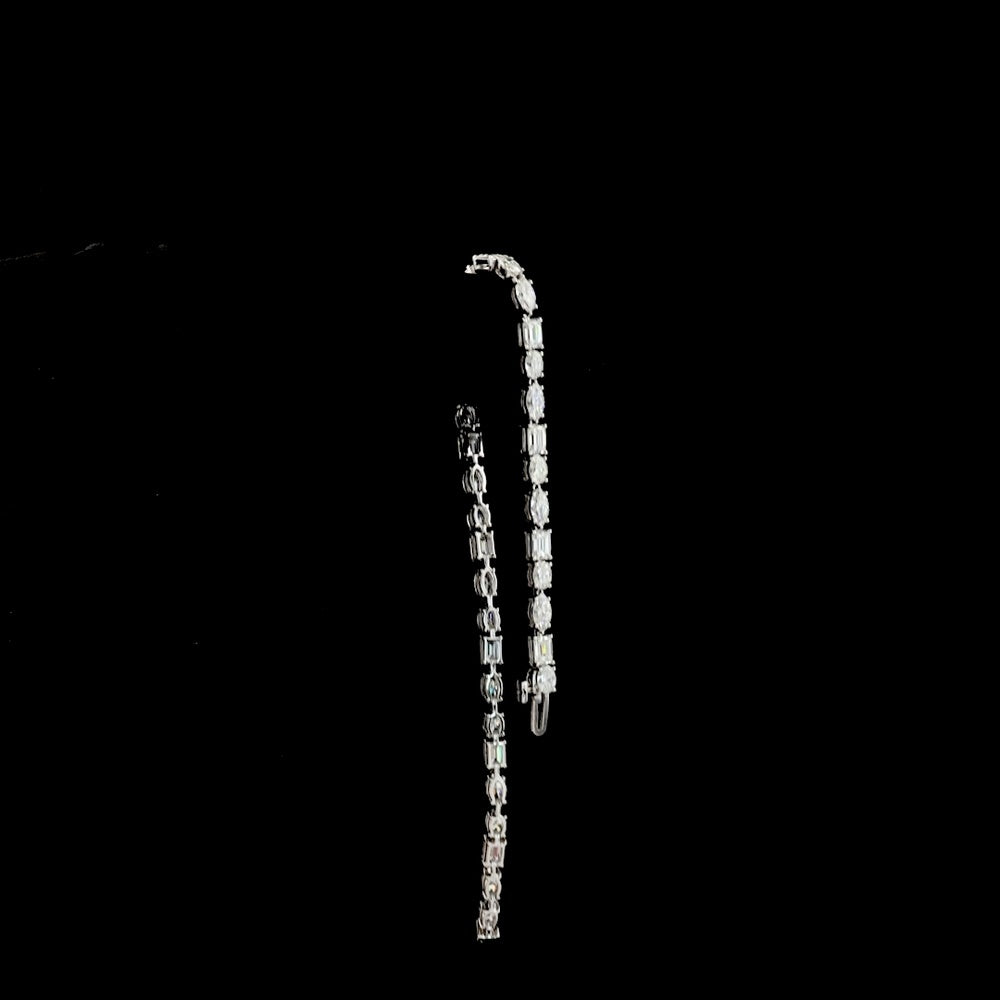 14K White Gold East-West Tennis Bracelet with Emerald, Marquise, and Oval Lab Diamonds - 6.11 Carats Total Diamond Weight - Covaloro Fine Jewelry