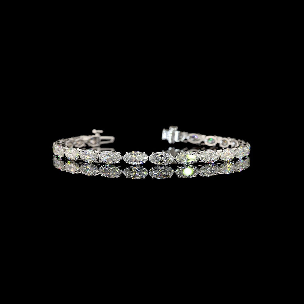 14K White Gold East-West Tennis Bracelet with Moval Cut Lab Grown Diamonds - 9.97 Carat Total Weight - Covaloro Fine Jewelry
