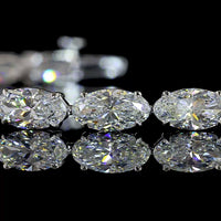 14K White Gold East-West Tennis Bracelet with Moval Cut Lab Grown Diamonds - 9.97 Carat Total Weight - Covaloro Fine Jewelry