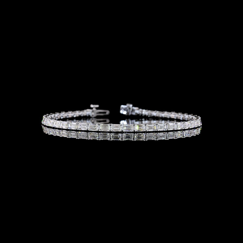 14K White Gold East-West Tennis Bracelet with Prong Set Emerald Cut Natural Diamonds - 7.21 Carat Total Weight - Covaloro Fine Jewelry