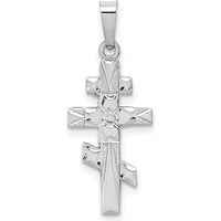 14K White Gold Eastern Orthodox Cross Charm - Polished Textured Design by Oro Pregiato