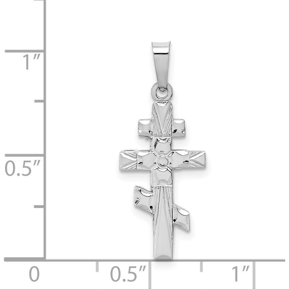14K White Gold Eastern Orthodox Cross Charm - Polished Textured Design by Oro Pregiato