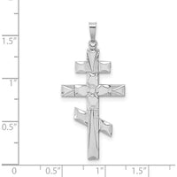 14K White Gold Eastern Orthodox Cross Pendant with Polished Finish and Textured Detailing by Oro Pregiato