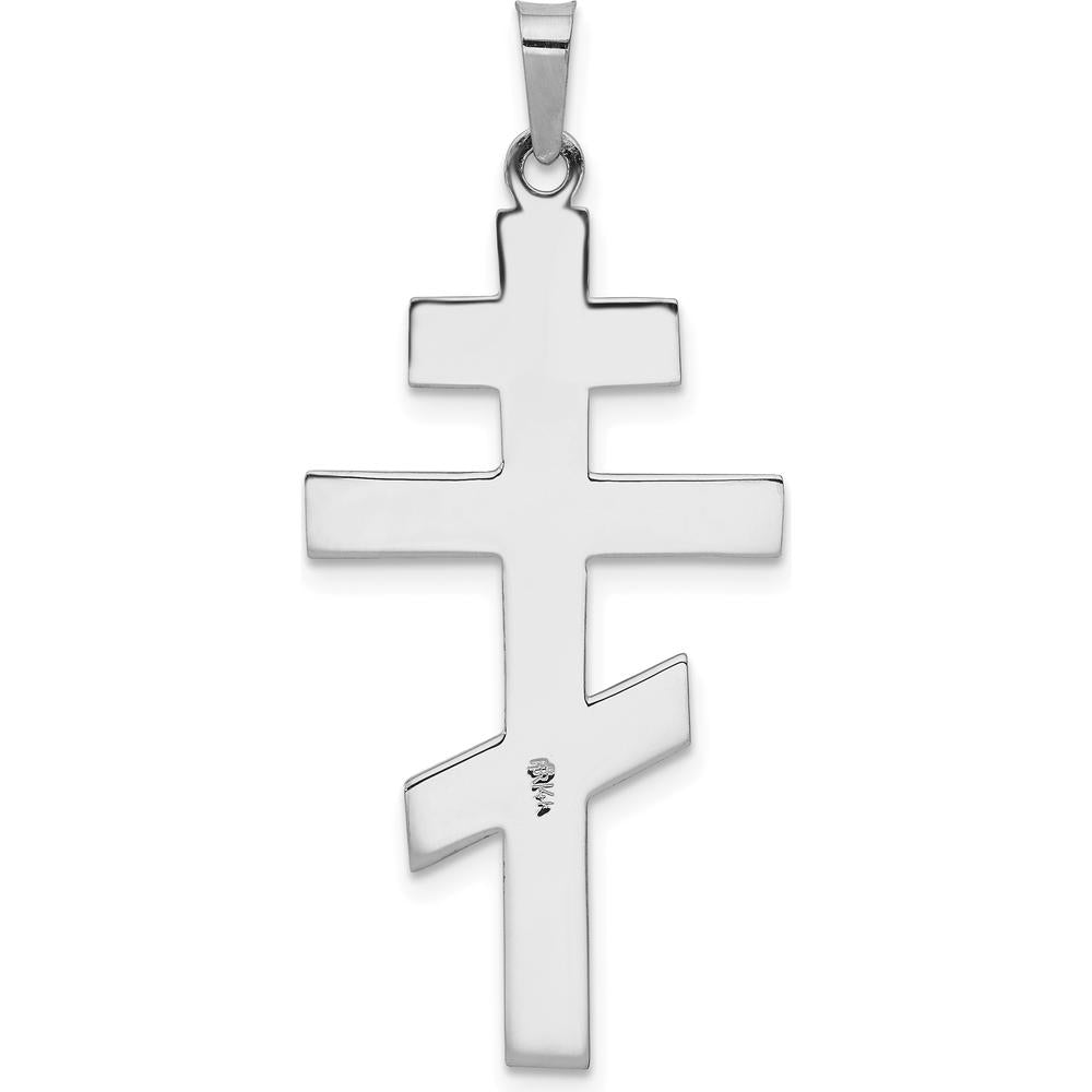 14K White Gold Eastern Orthodox Cross Pendant with Polished Finish and Textured Detailing by Oro Pregiato