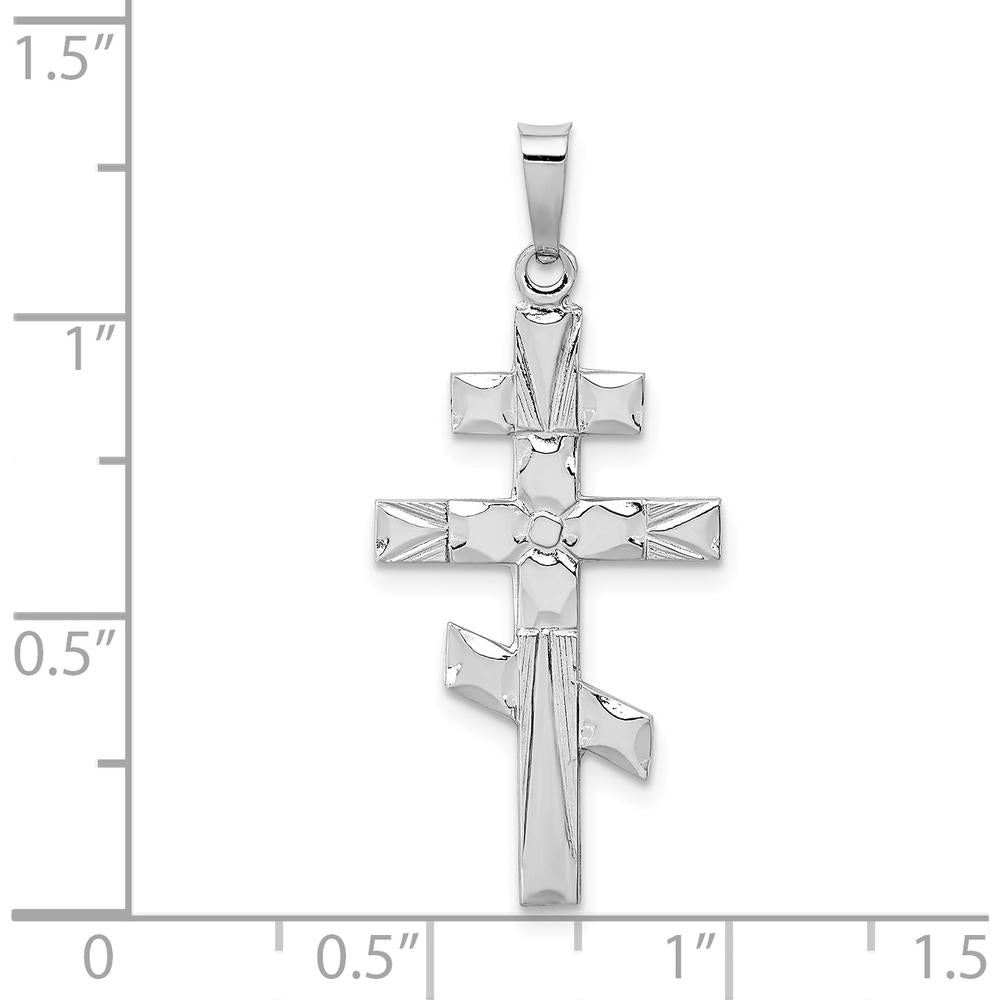 14K White Gold Eastern Orthodox Cross Pendant with Textured Finish by Oro Pregiato