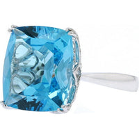 14K White Gold EFFY Blue Topaz and Diamond Halo Ring - 11 Carat Blue Topaz, 0.16 Carat Diamond Accent