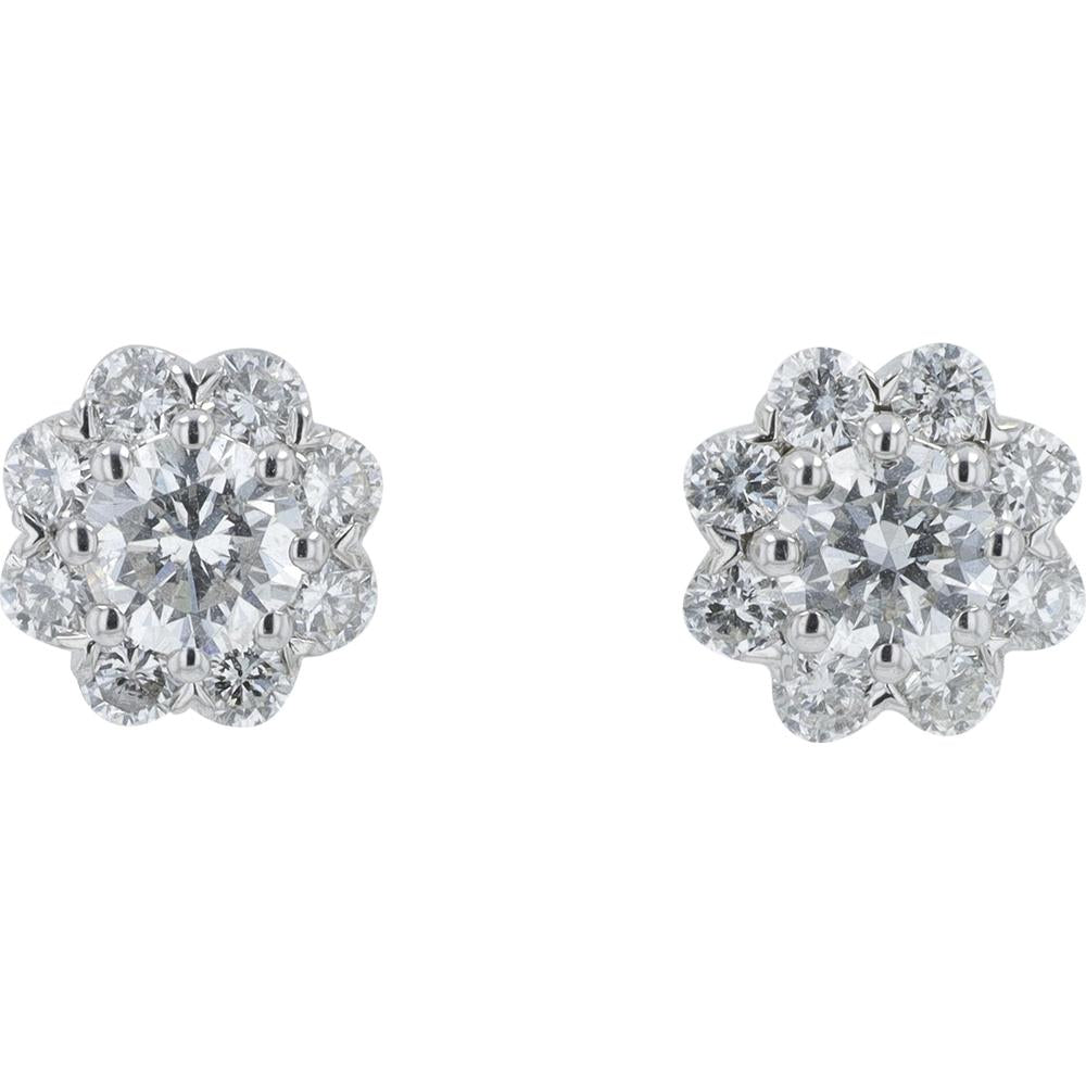 14K White Gold EFFY Diamond Cluster Flower Stud Earrings - 1.00 Carat Total Diamond Weight