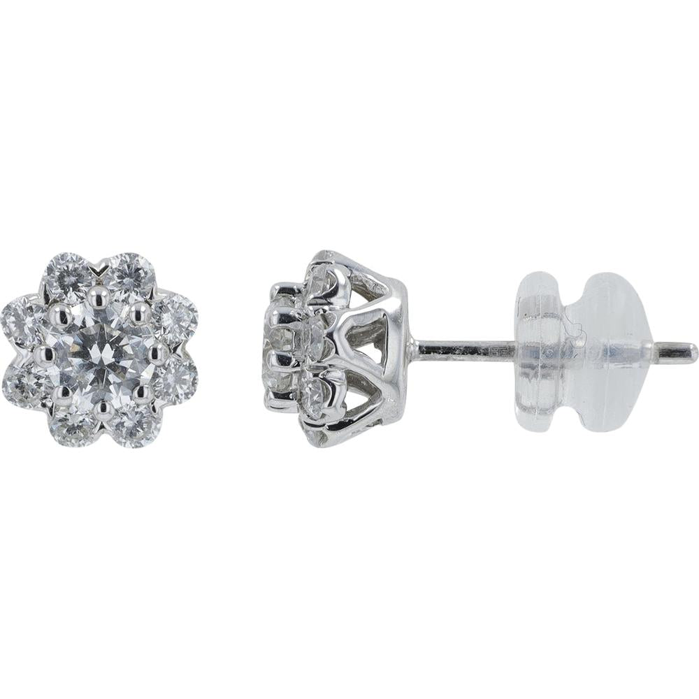 14K White Gold EFFY Diamond Cluster Flower Stud Earrings - 1.00 Carat Total Diamond Weight