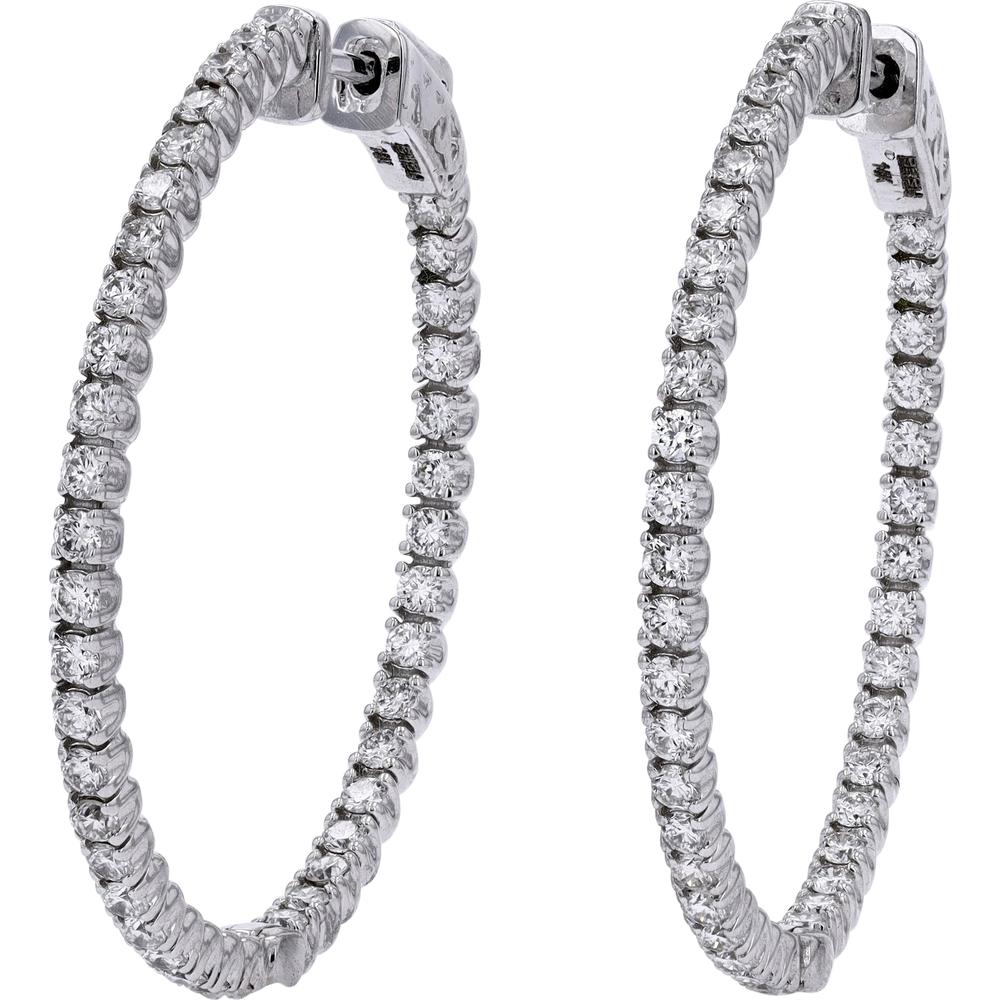 14K White Gold EFFY Diamond Inside-Out Large Hoop Earrings - 1.57 Carat Total Diamond Weight