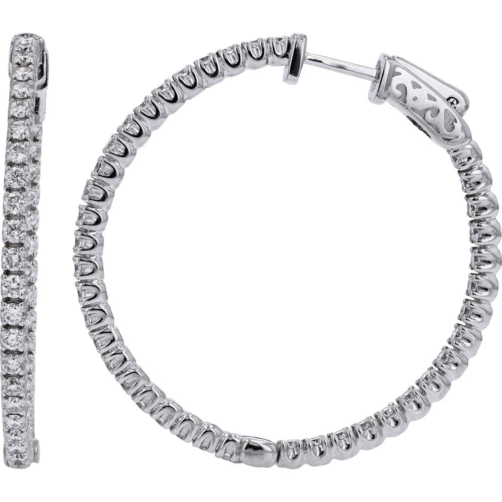 14K White Gold EFFY Diamond Inside-Out Large Hoop Earrings - 1.57 Carat Total Diamond Weight