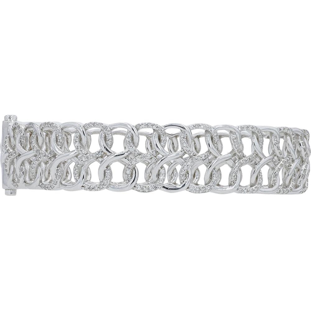 14K White Gold EFFY Diamond Link Bangle with Pavé - Set Round Diamonds - 1.16 Carat Total Diamond Weight