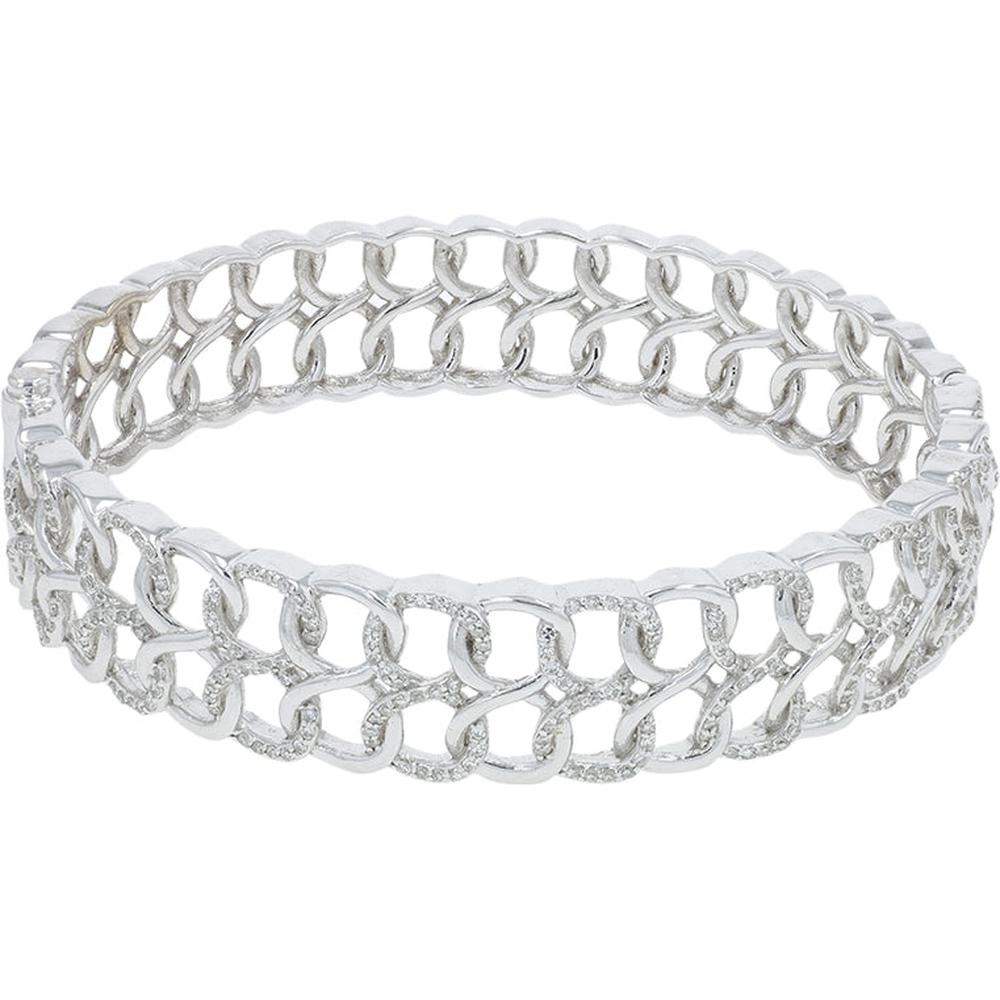 14K White Gold EFFY Diamond Link Bangle with Pavé - Set Round Diamonds - 1.16 Carat Total Diamond Weight