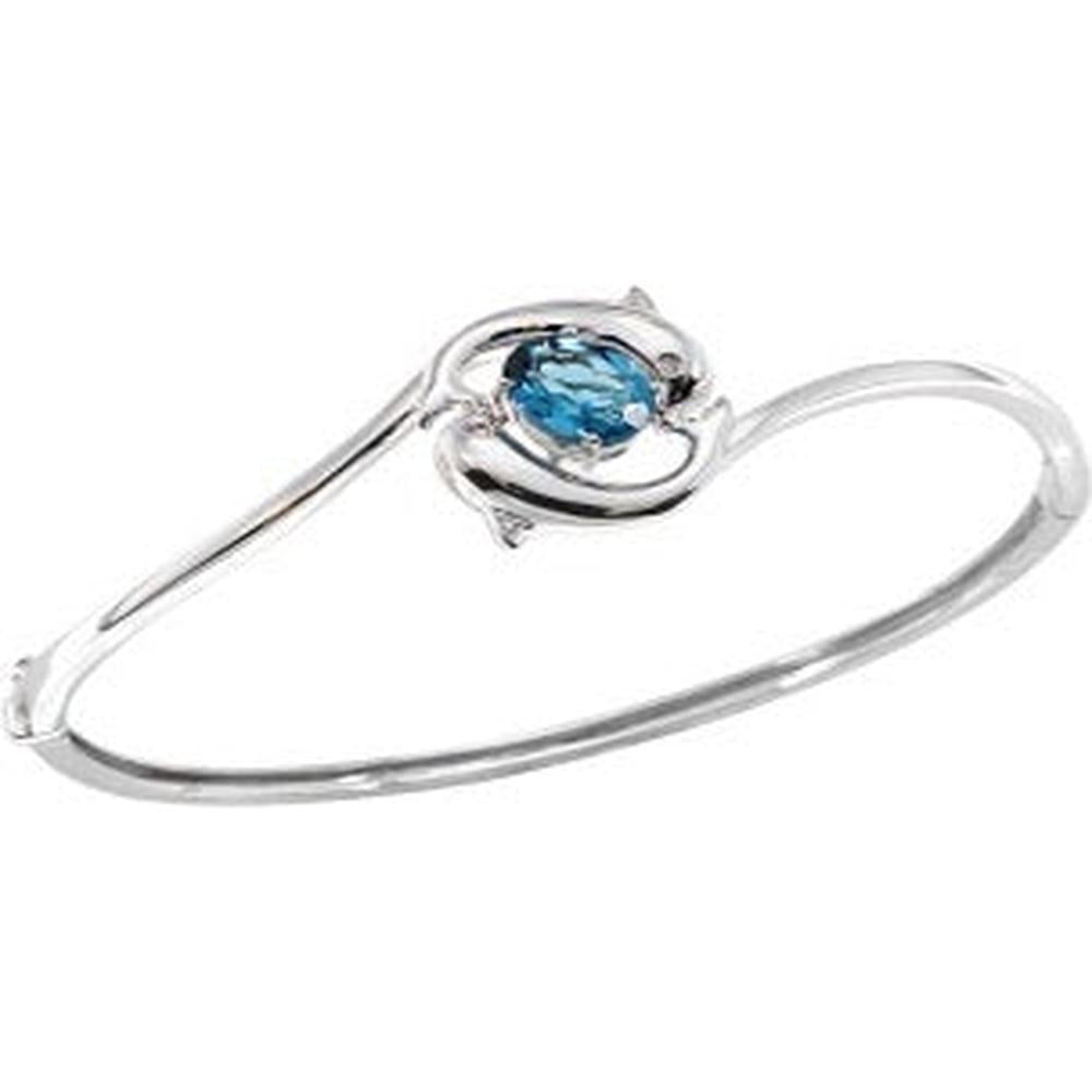 14K White Gold EFFY Dolphin Bangle with Oval London Blue Topaz and Diamond Accents - 2.05 Carat Total Topaz Weight, 0.02 Carat Total Diamond Weight