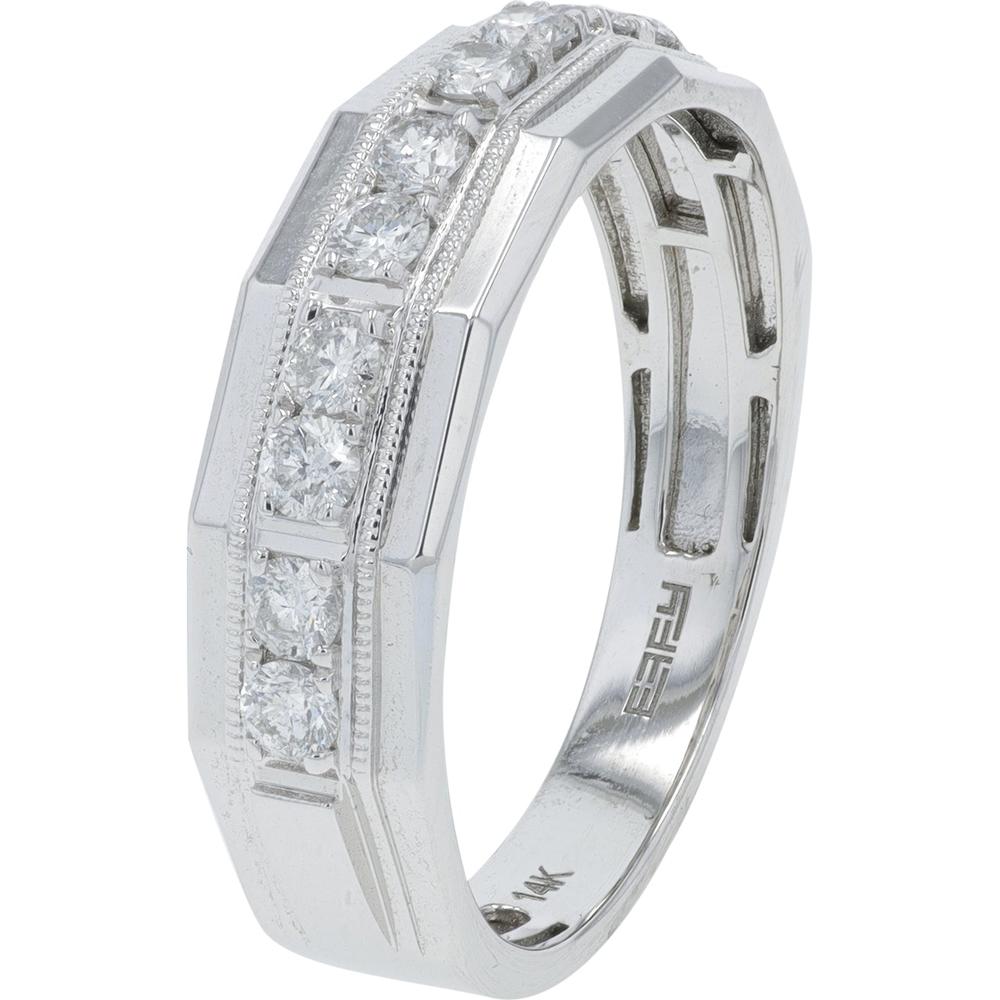 14K White Gold EFFY Gents Band with Channel - Set Round Diamonds and Milgrain Edging - 0.50 Carat Total Diamond Weight