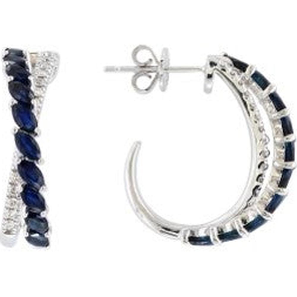 14K White Gold EFFY Huggie Hoop Earrings with Channel - Style Blue Sapphires and Pavé Round Diamonds - 2.00 Carat Total Sapphire Weight, 0.21 Carat Total Diamond Weight