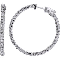 14K White Gold EFFY Inside - Out Hoop Earrings with Round Diamonds - 1.57 Carat Total Diamond Weight