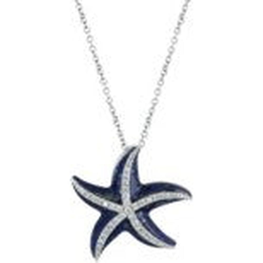 14K White Gold EFFY Lapis Lazuli Starfish Pendant with Diamond Accents - 4.60 Carat Lapis and 0.15 Carat Diamonds