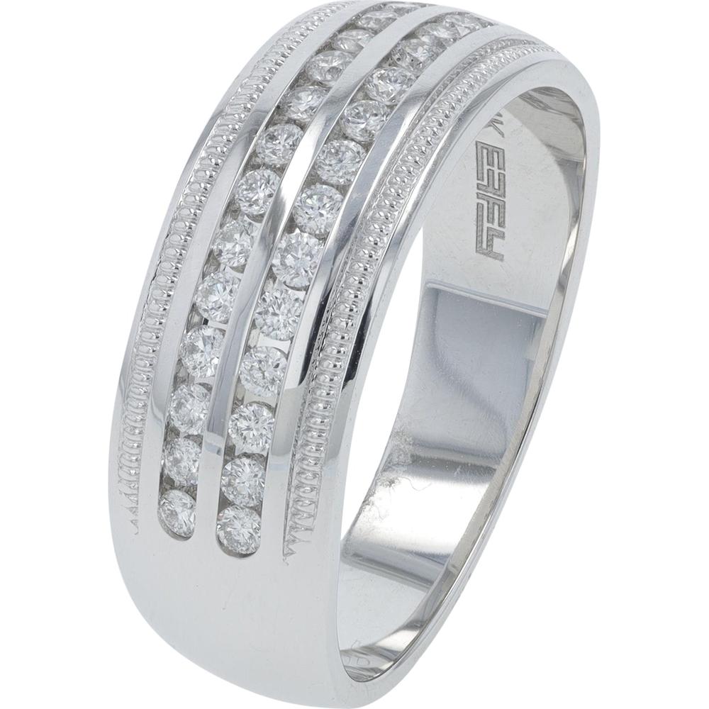 14K White Gold EFFY Men's Band with Double Channel - Set Round Diamonds - 0.50 Carat Total Diamond Weight