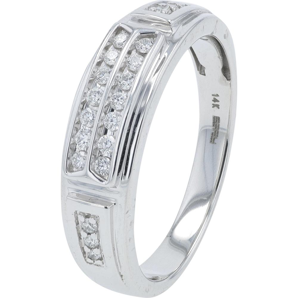 14K White Gold EFFY Men's Channel - Set Band with Round Diamonds - 0.25 Carat Total Diamond Weight