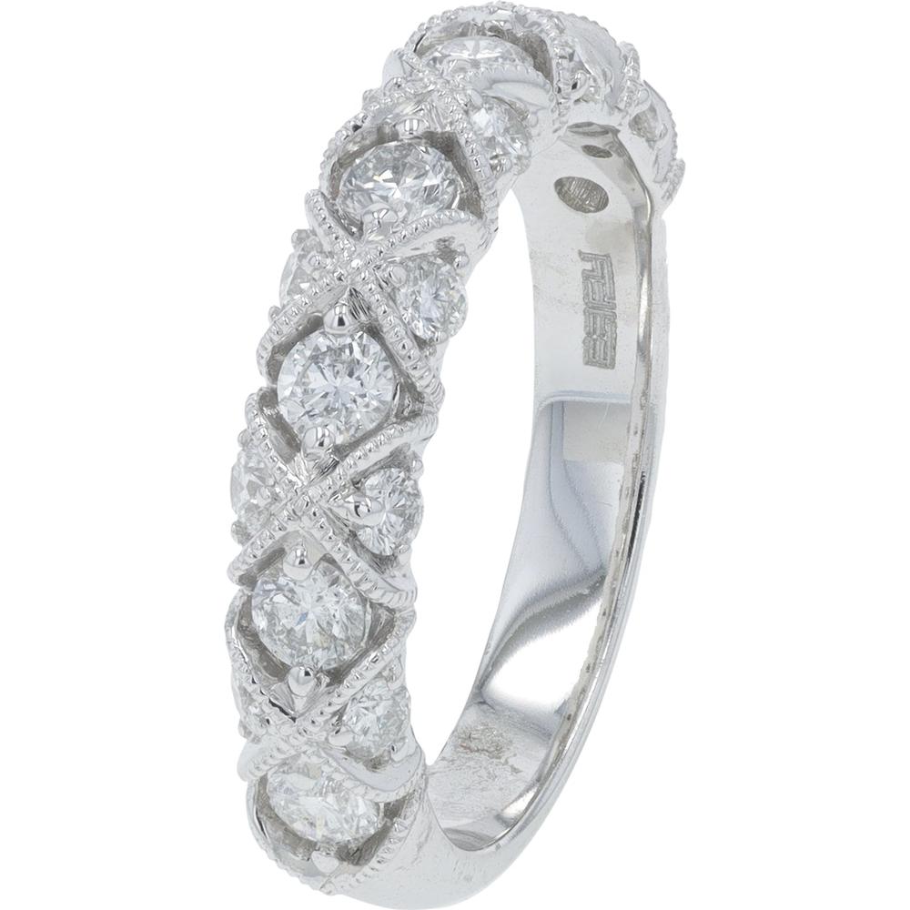 14K White Gold EFFY Milgrain X - Design Band Ring with Prong - Set Round Diamonds - 1.00 Carat Total Diamond Weight