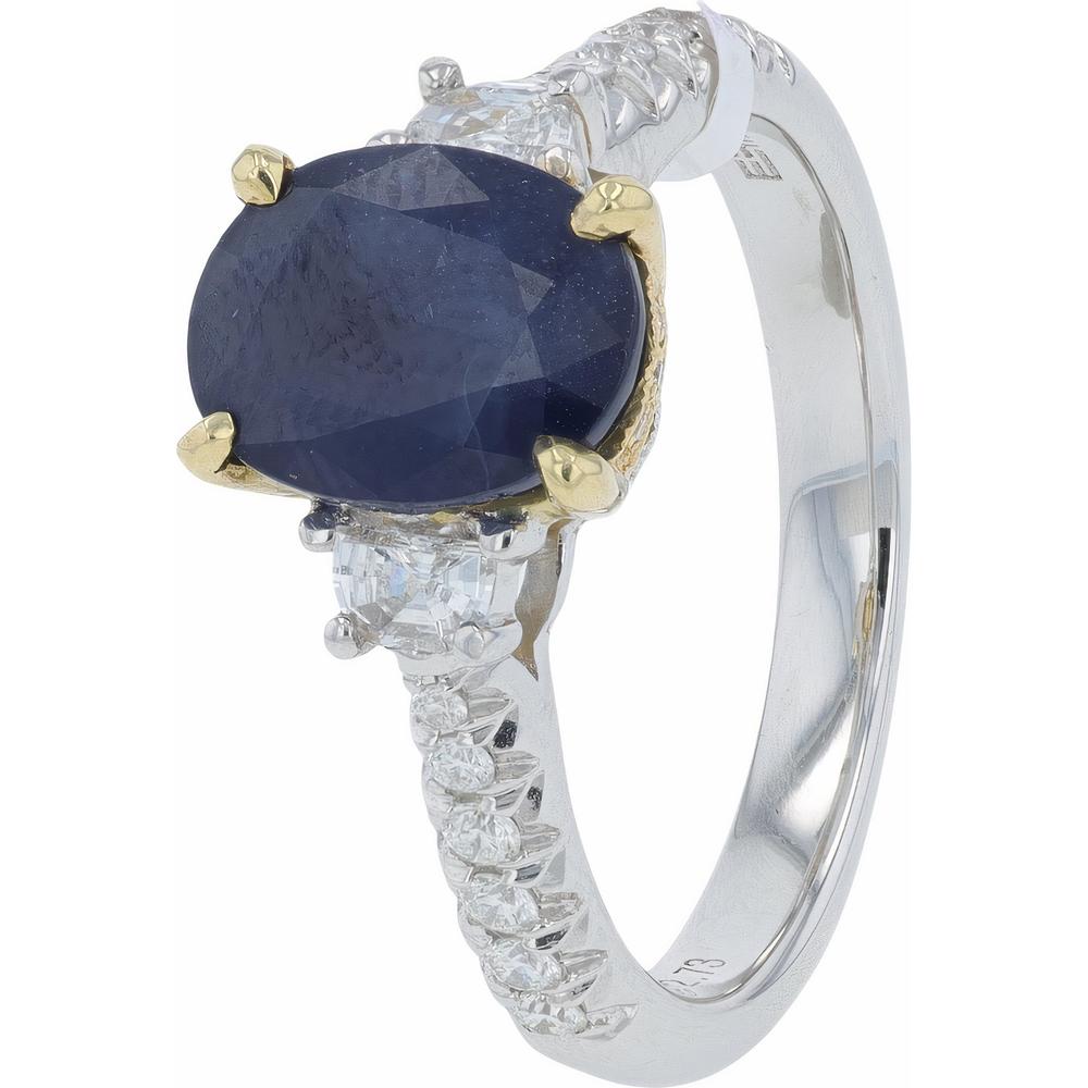14K White Gold EFFY Oval Sapphire Ring with Diamond Accents - 2.28 Carat Sapphire & 0.55 Carat Total Diamond Weight