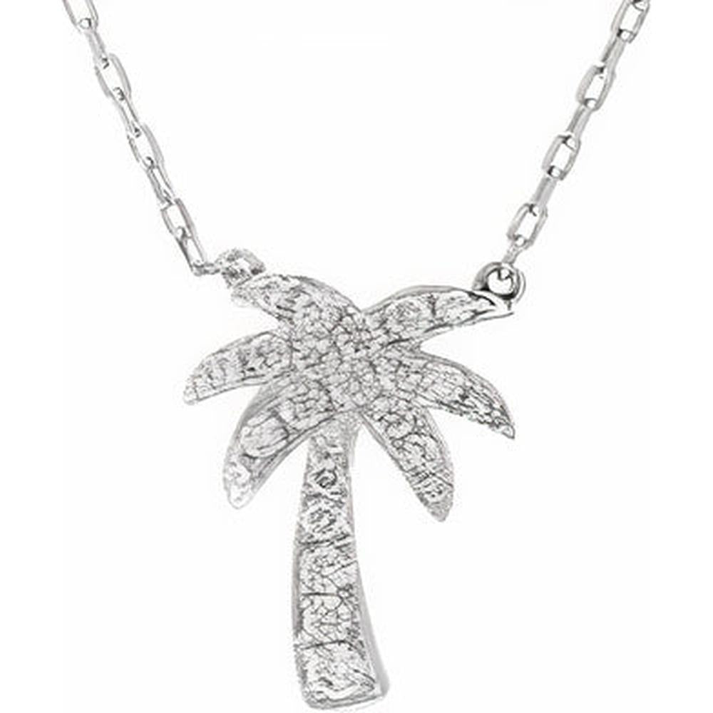 14K White Gold EFFY Palm Tree Necklace with Pave-Set Diamonds - 0.23 Carat Total Diamond Weight