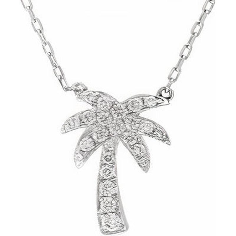 14K White Gold EFFY Palm Tree Necklace with Pave-Set Diamonds - 0.23 Carat Total Diamond Weight