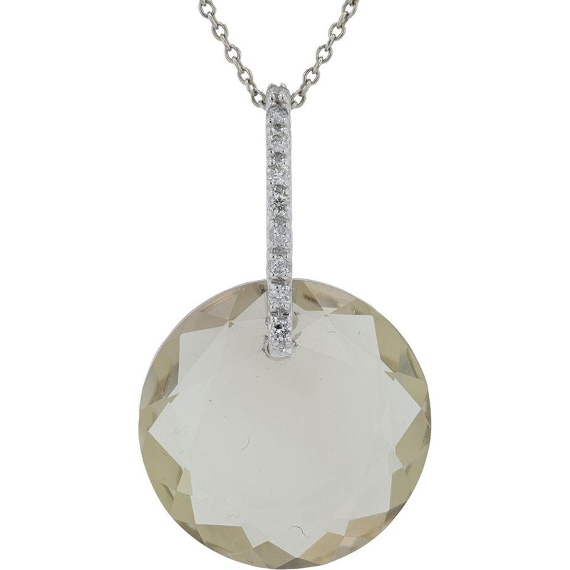 14K White Gold EFFY Pendant with Round Smoky Quartz 15.80 Carat and Pavé Diamond Bale 0.08 Carat Total Weight