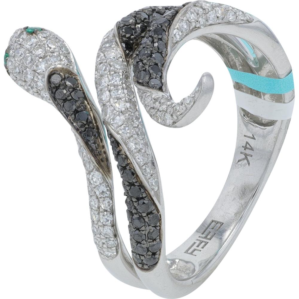 14K White Gold EFFY Snake Wrap Ring with Pavé Round Diamonds and Emerald Eyes - 0.86 Carat Total Diamond Weight, 0.02 Carat Total Emerald Weight