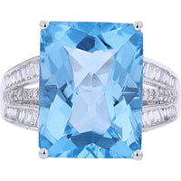 14K White Gold EFFY Statement Ring with Emerald - Cut Swiss Blue Topaz - 11.85 Carat and Diamond Accents - 0.41 Carat Total Diamond Weight