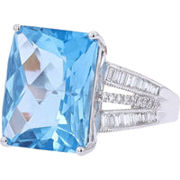 14K White Gold EFFY Statement Ring with Emerald - Cut Swiss Blue Topaz - 11.85 Carat and Diamond Accents - 0.41 Carat Total Diamond Weight