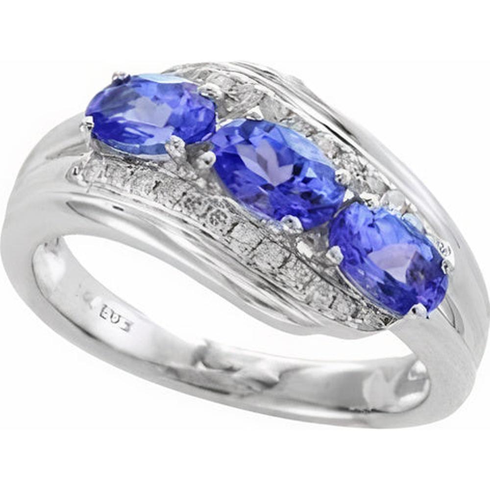14K White Gold EFFY Tanzanite Three Stone Ring with Diamond Accents - 1.41 Carat Total Gem Weight