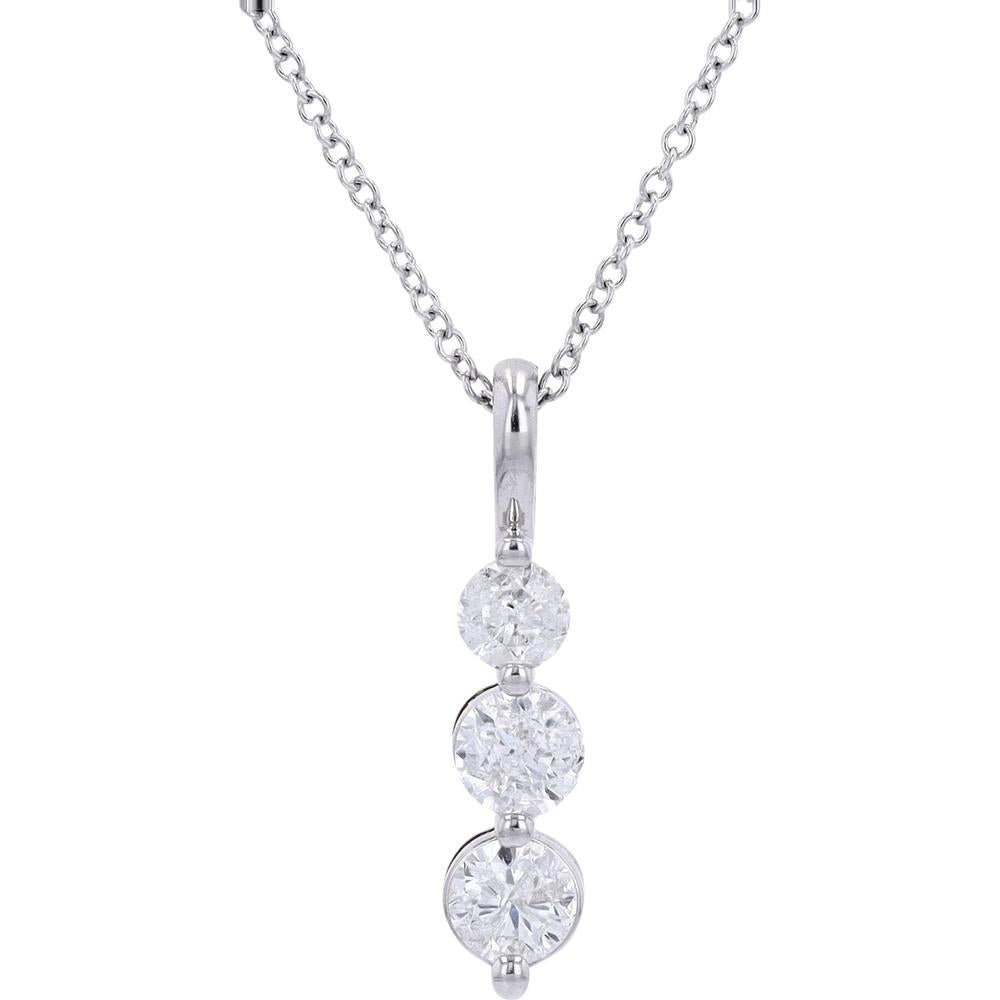 14K White Gold EFFY Three - Stone Vertical Pendant with Round Diamonds - 0.98 Carat Total Diamond Weight