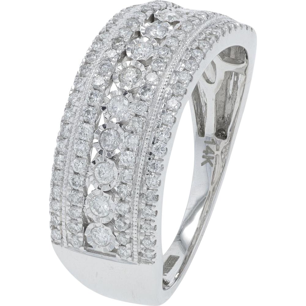 14K White Gold EFFY Wide Band Ring with Pavé - Set Round Diamonds - 0.50 Carat Total Diamond Weight