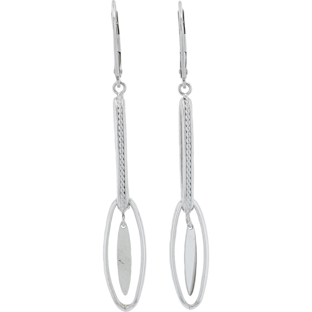 14K White Gold Elegant Oval Link Drop Earrings - Minimalist Design