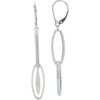 14K White Gold Elegant Oval Link Drop Earrings - Minimalist Design