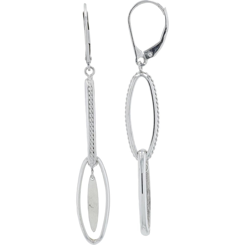 14K White Gold Elegant Oval Link Drop Earrings - Minimalist Design