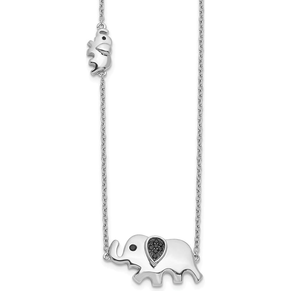 14K White Gold Elephant Pendant Necklace with Natural Black Diamonds - 1/20 Carat Total Diamond Weight by Monteluci Fine Jewelry