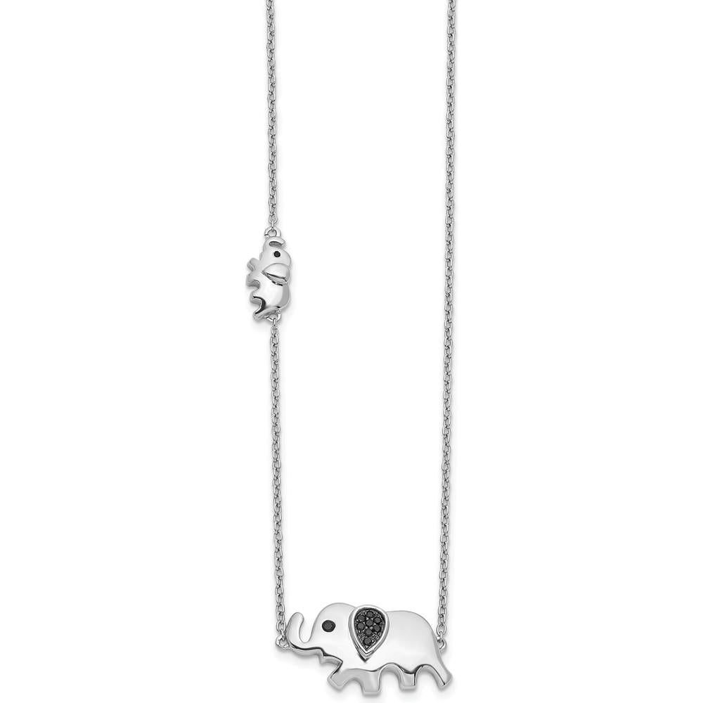 14K White Gold Elephant Pendant Necklace with Natural Black Diamonds - 1/20 Carat Total Diamond Weight by Monteluci Fine Jewelry