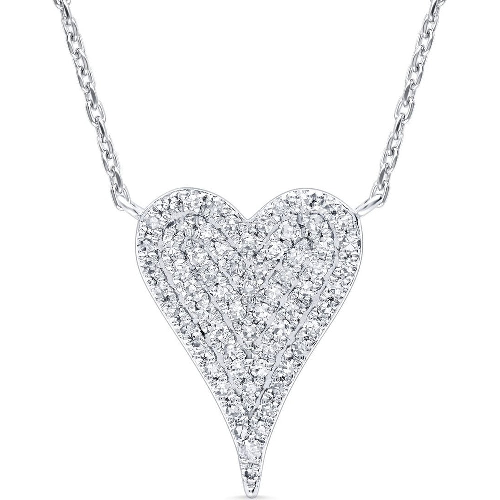 14K White Gold Elongated Heart Pendant Necklace with Pave Set Round Diamonds - 0.25 Carat Total Diamond Weight by Auriventus