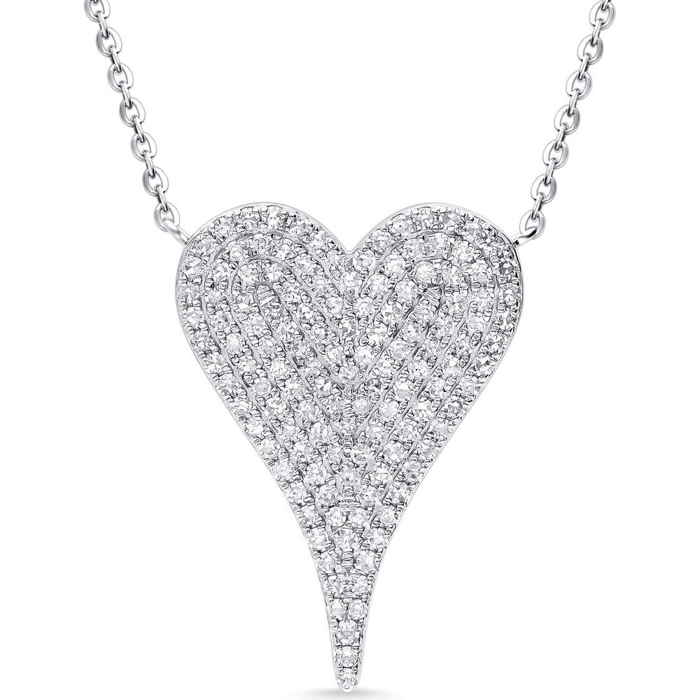 14K White Gold Elongated Heart Pendant Necklace with Pave-Set Round Diamonds - 0.49 Carat Total Diamond Weight by Auriventus