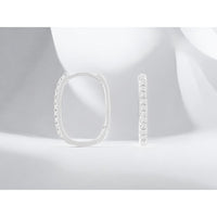 14K White Gold Elongated Small Hoop Earrings with Prong-Set Round Diamonds - 0.18 Carat Total Diamond Weight - Royal Jewelry