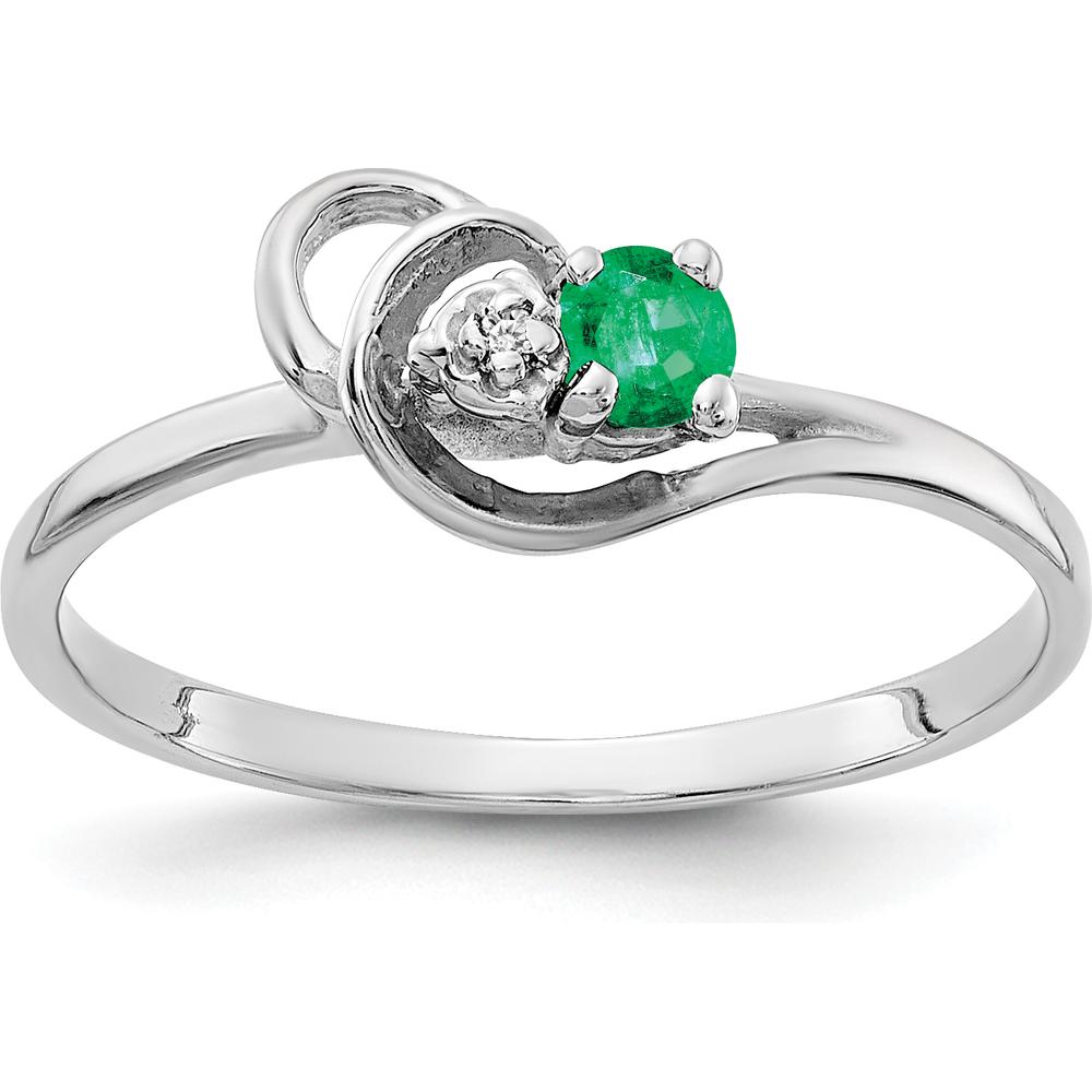 14K White Gold Emerald 0.11 Carat & Diamond Ring - 0.004 Carat Total Diamond Weight by Monteluci Fine Jewelry
