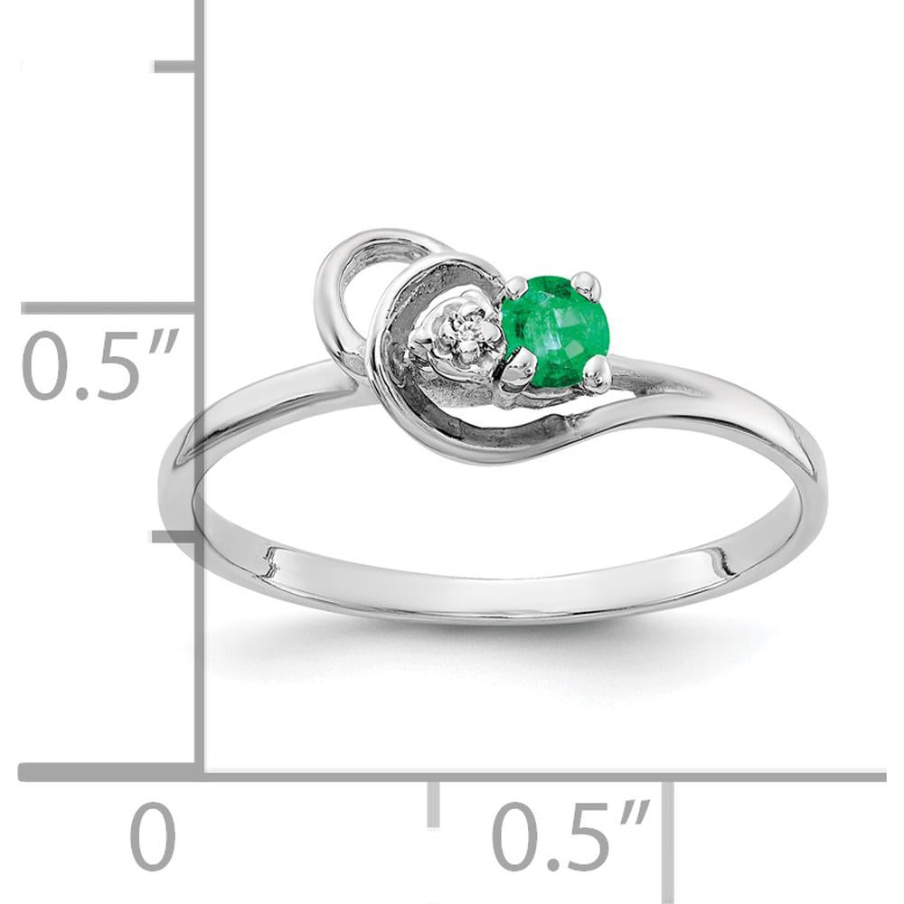 14K White Gold Emerald 0.11 Carat & Diamond Ring - 0.004 Carat Total Diamond Weight by Monteluci Fine Jewelry