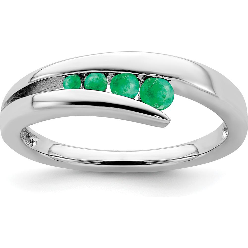 14K White Gold Emerald 4-Stone Ring with Round Natural Emeralds - 0.1 Carat Total Emerald Weight by 0