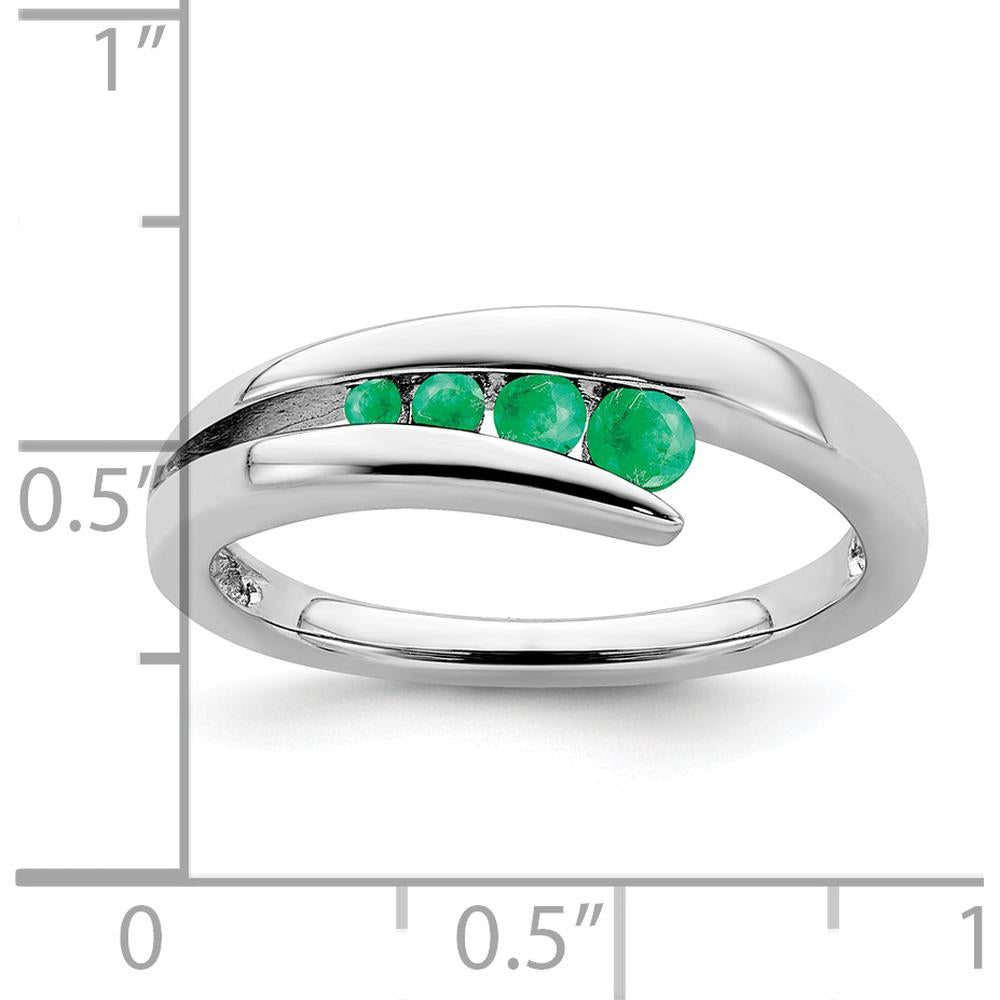 14K White Gold Emerald 4-Stone Ring with Round Natural Emeralds - 0.1 Carat Total Emerald Weight by 0