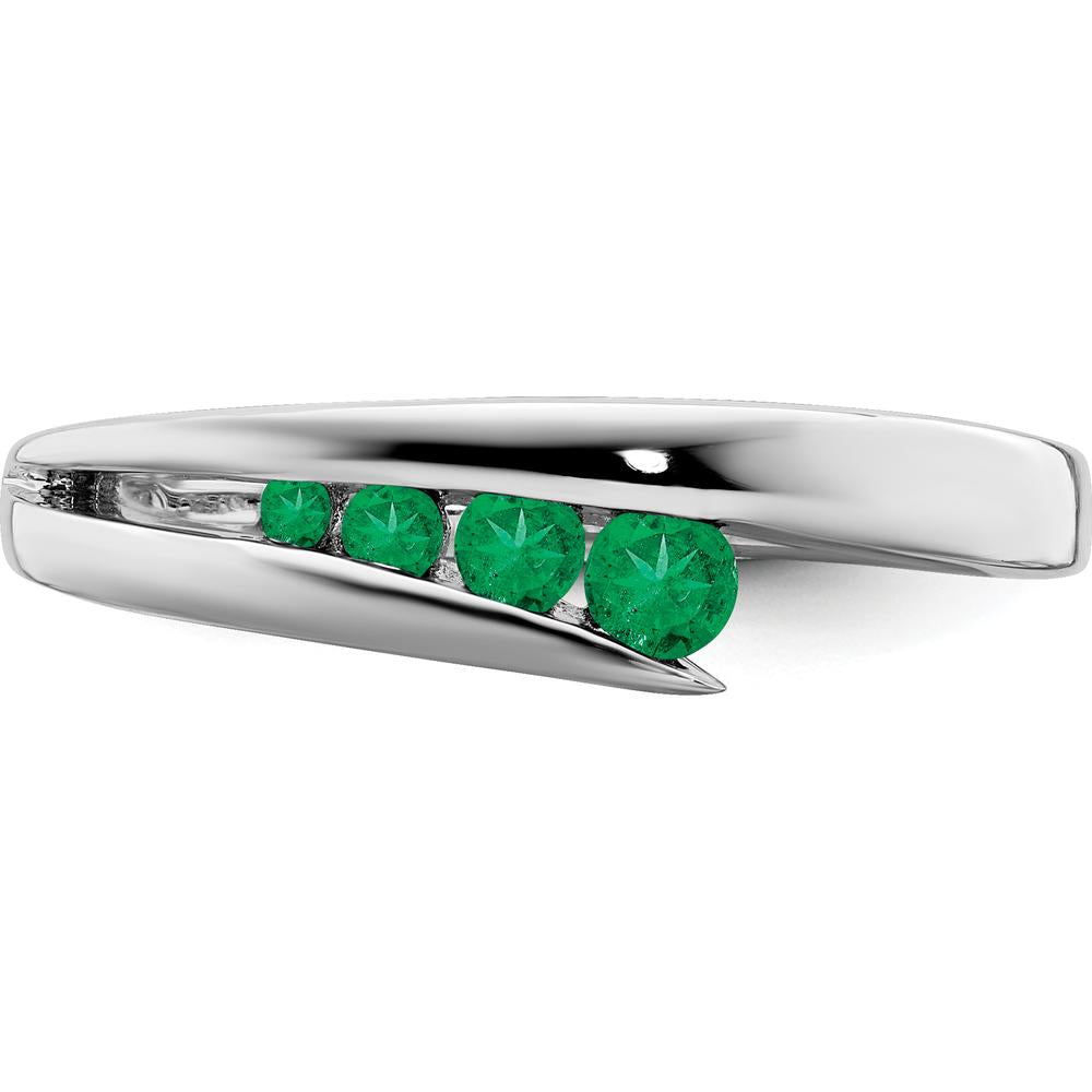 14K White Gold Emerald 4-Stone Ring with Round Natural Emeralds - 0.1 Carat Total Emerald Weight by 0