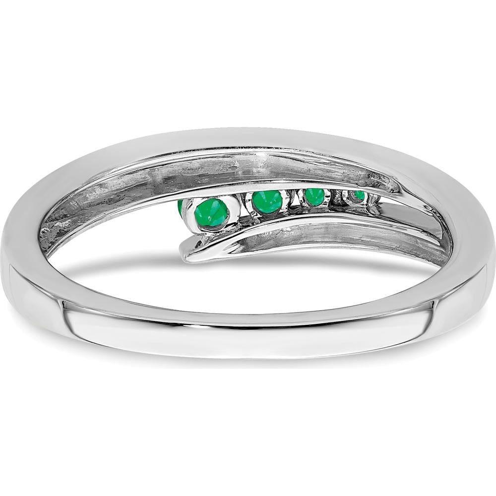 14K White Gold Emerald 4-Stone Ring with Round Natural Emeralds - 0.1 Carat Total Emerald Weight by 0