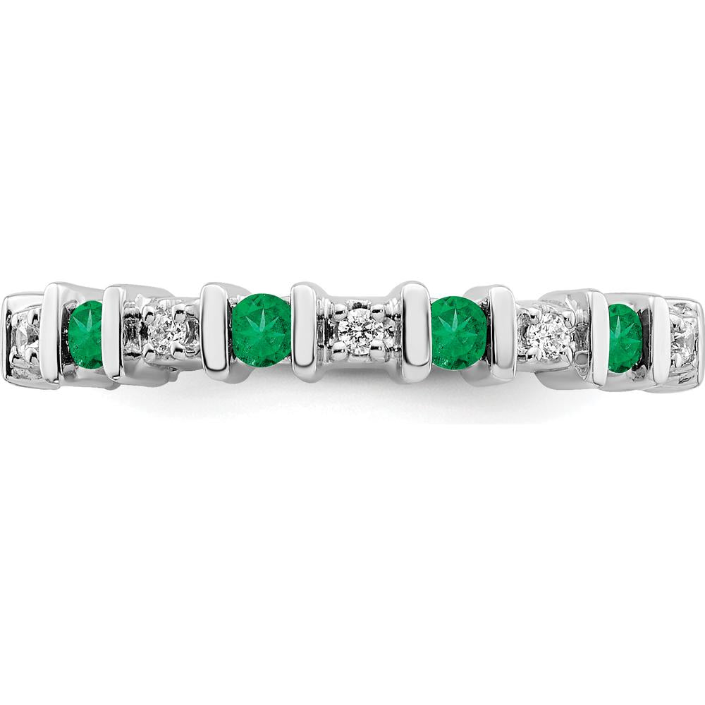 14K White Gold Emerald and Diamond Band - 0.16 Carat Total Gemstone Weight by 0